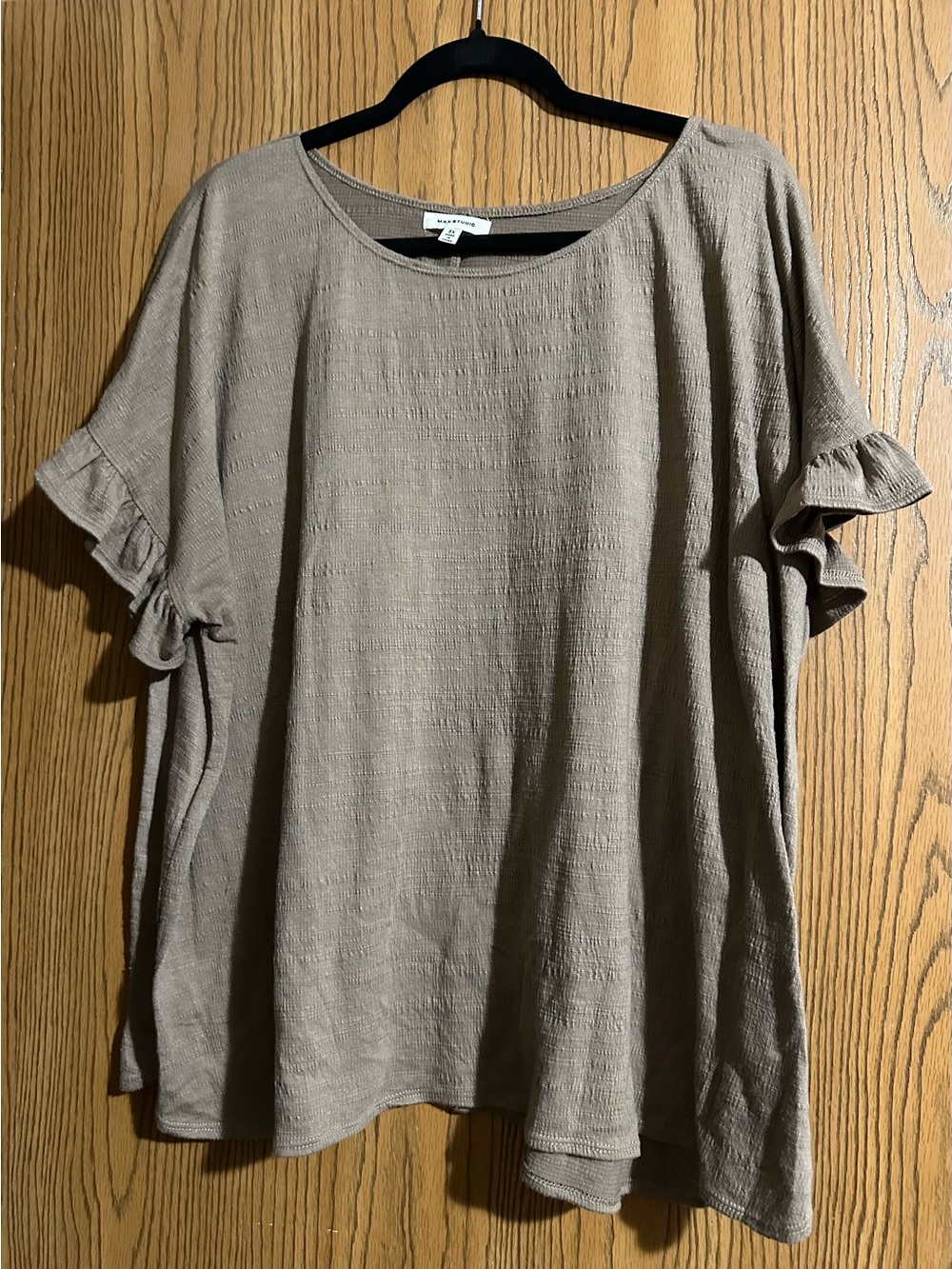 Max Studio Lightweight Taupe Ruffle Sleeve Women's Top
